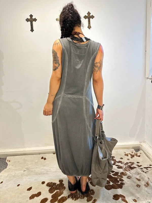 Vintage Avant Garde Grey Jersey Maxi Balloon Dress (L)