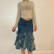 Vintage Detailed Flared Denim Skirt (XS/S)