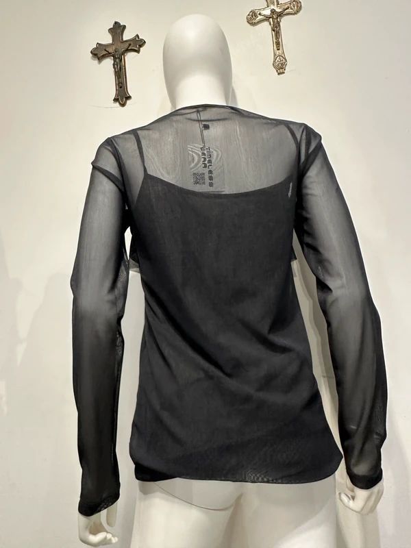 Vintage Cop Copine Ruffle Mesh Longsleeve Top (S/M)