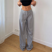 Vintage Italian Blue & White Houndstooth Wide Leg Trousers (S)