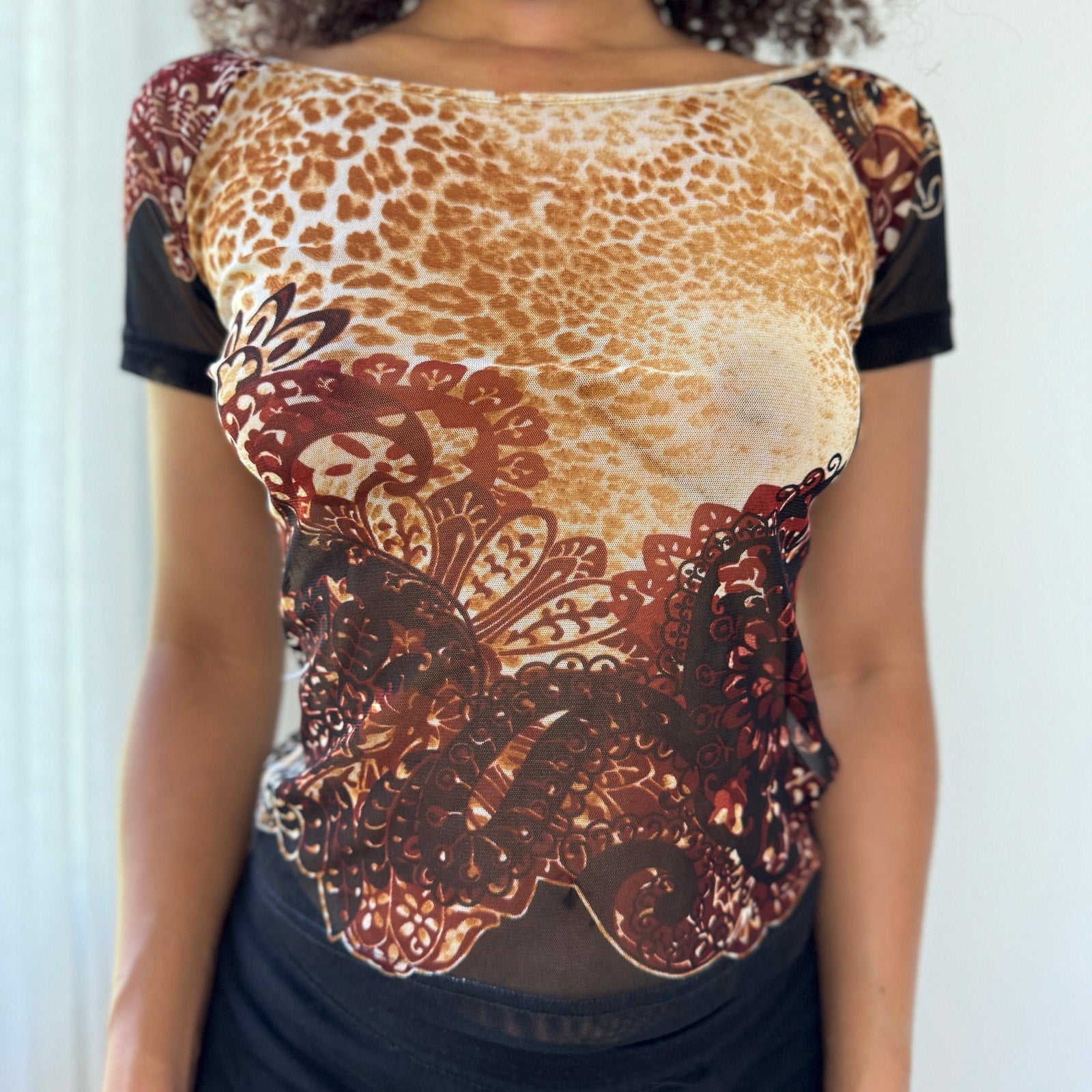 Vintage Italian Cheetah Print Mesh Top (S/M)