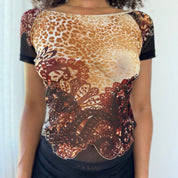 Vintage Italian Cheetah Print Mesh Top (S/M)