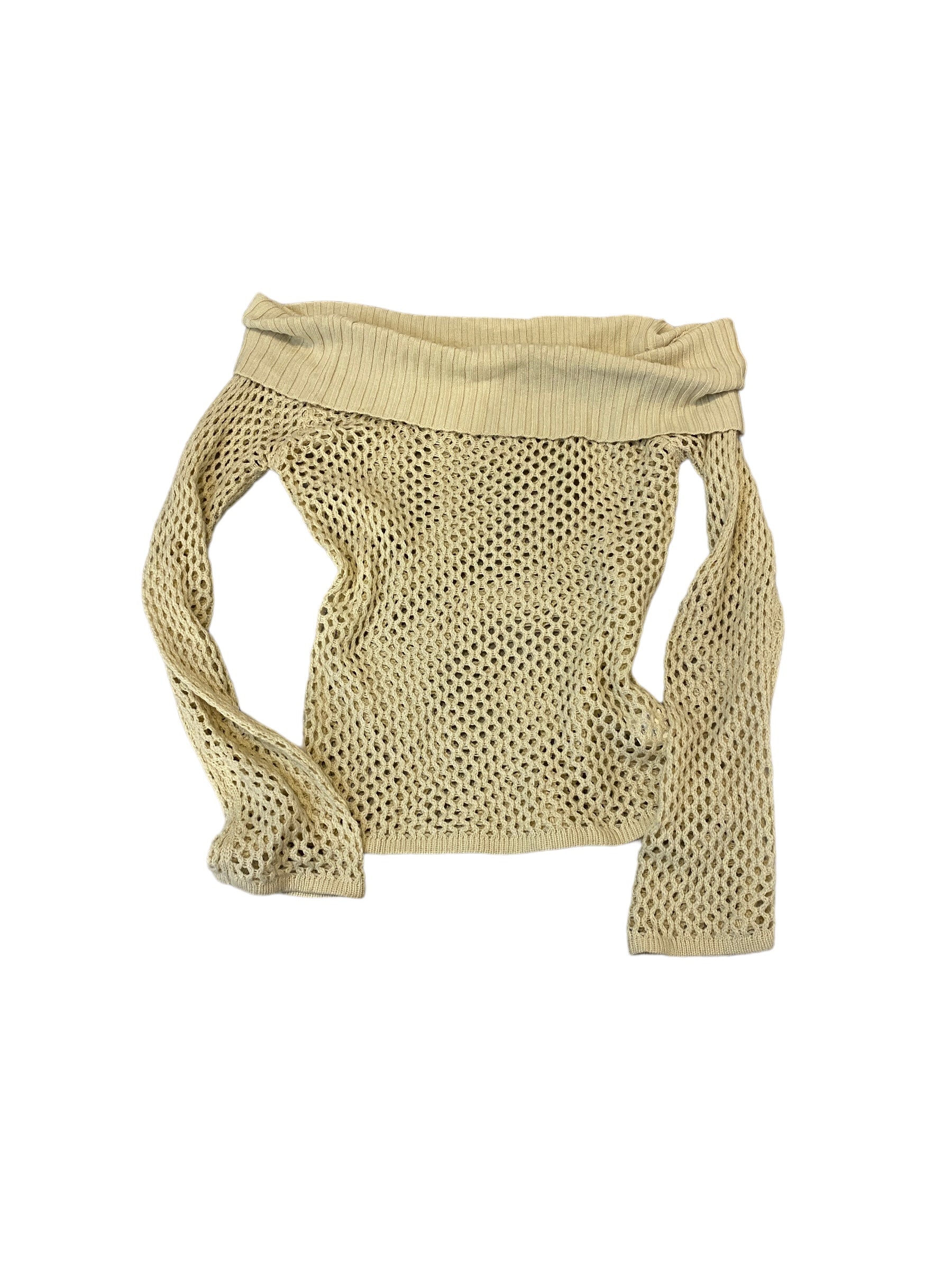 Vintage Off The Shoulder Crochet Long Sleeve Top (M)