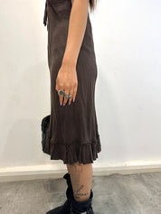 Vintage 90s Italian Linen Ruffle Midi Dress (S/M)