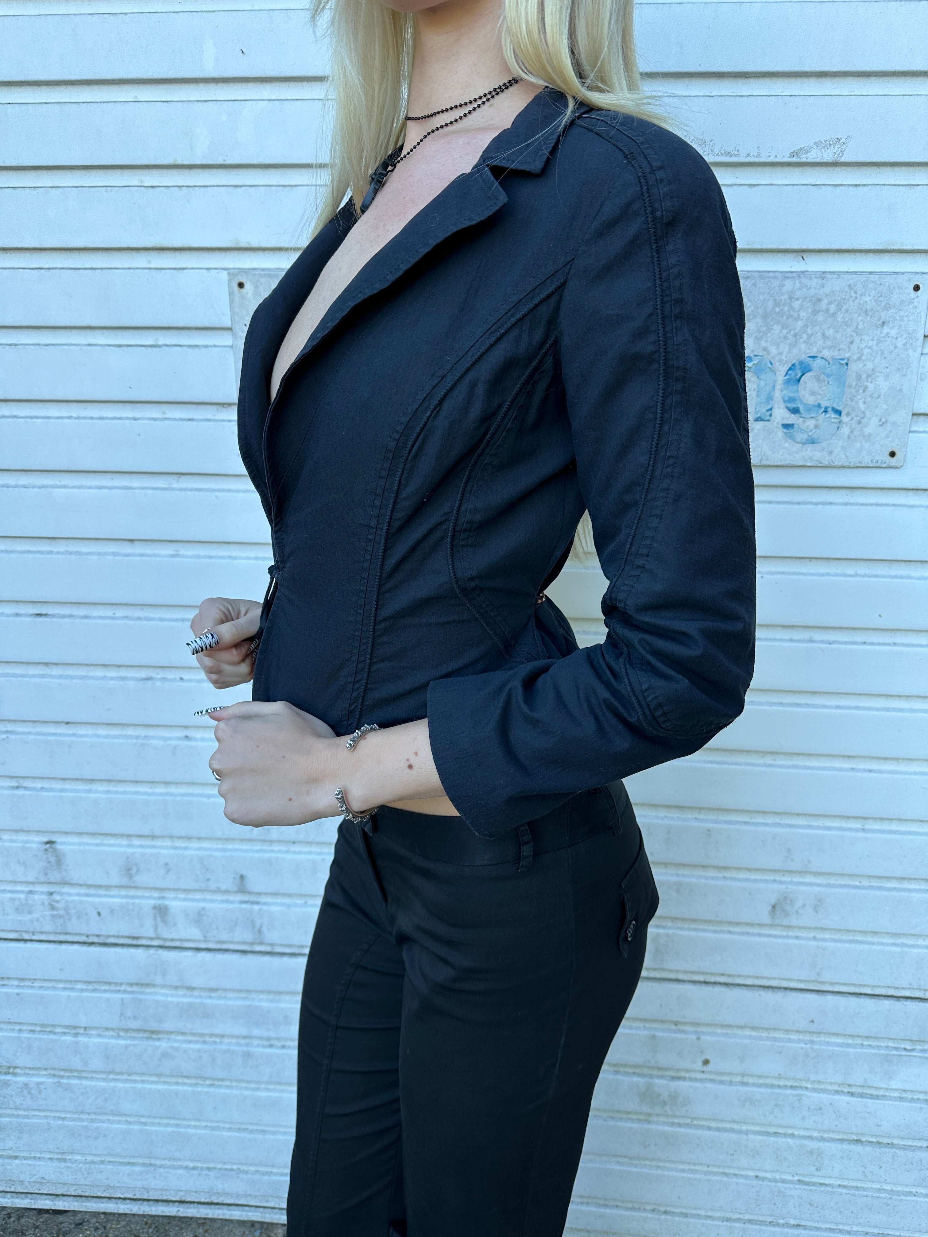 Vintage Roberto Cavalli Tie Front Cropped Blazer Jacket (XS/S)