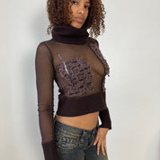 Vintage Euro Sheer Mesh Top with ribbed turtleneck & cuffs (S)