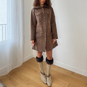 Vintage Brown Leather Button Front Coat (S)