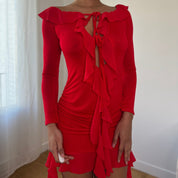 Vintage Italian Red Ruffle Mini Dress (S)