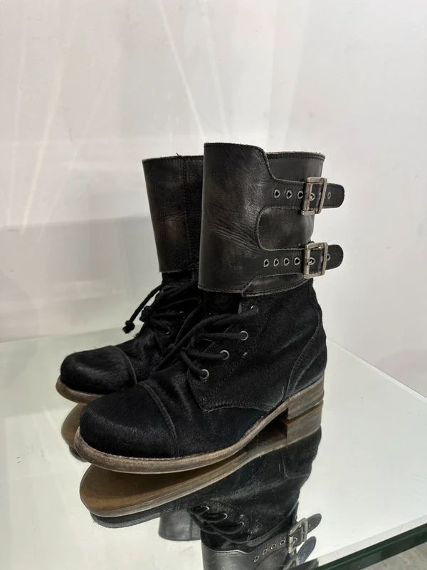 Vintage AllSaints Buckle Ponyhair Leather Ankle Boots (UK 5 US 7 EU 38)