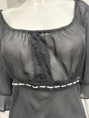 Vintage Sheer Milkmaid Lace Ruffle Top (M)