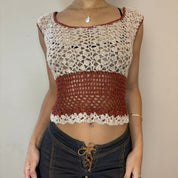 Vintage Brown & Tan Crocheted Tank (S)