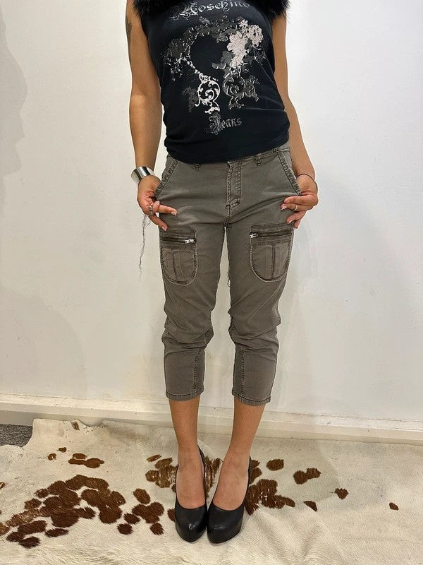 Vintage Chrome Utility Cropped Capri Pants (S)