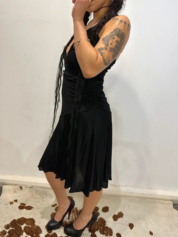 Vintage Italian Miss Sixty Black Spaghetti Strap Slinky Dress (S)