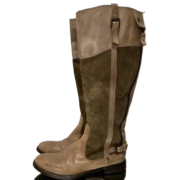 Vintage Brown Suede Knee High Calf Boots (6)