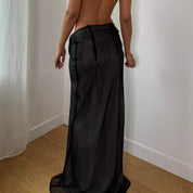 Vintage Italian Black Sheer Floral Embroidered Maxi Dress (S)