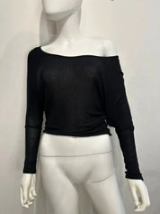 Vintage Black Sheer Batwing Crop Top (XS/S)