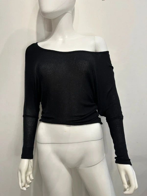 Vintage Black Sheer Batwing Crop Top (XS/S)