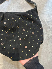 Vintage Eyelet Boho Chic Black Suede Shoulder Bag