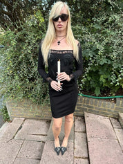 Vintage Save the Queen! Black Lace Midi Dress (S)