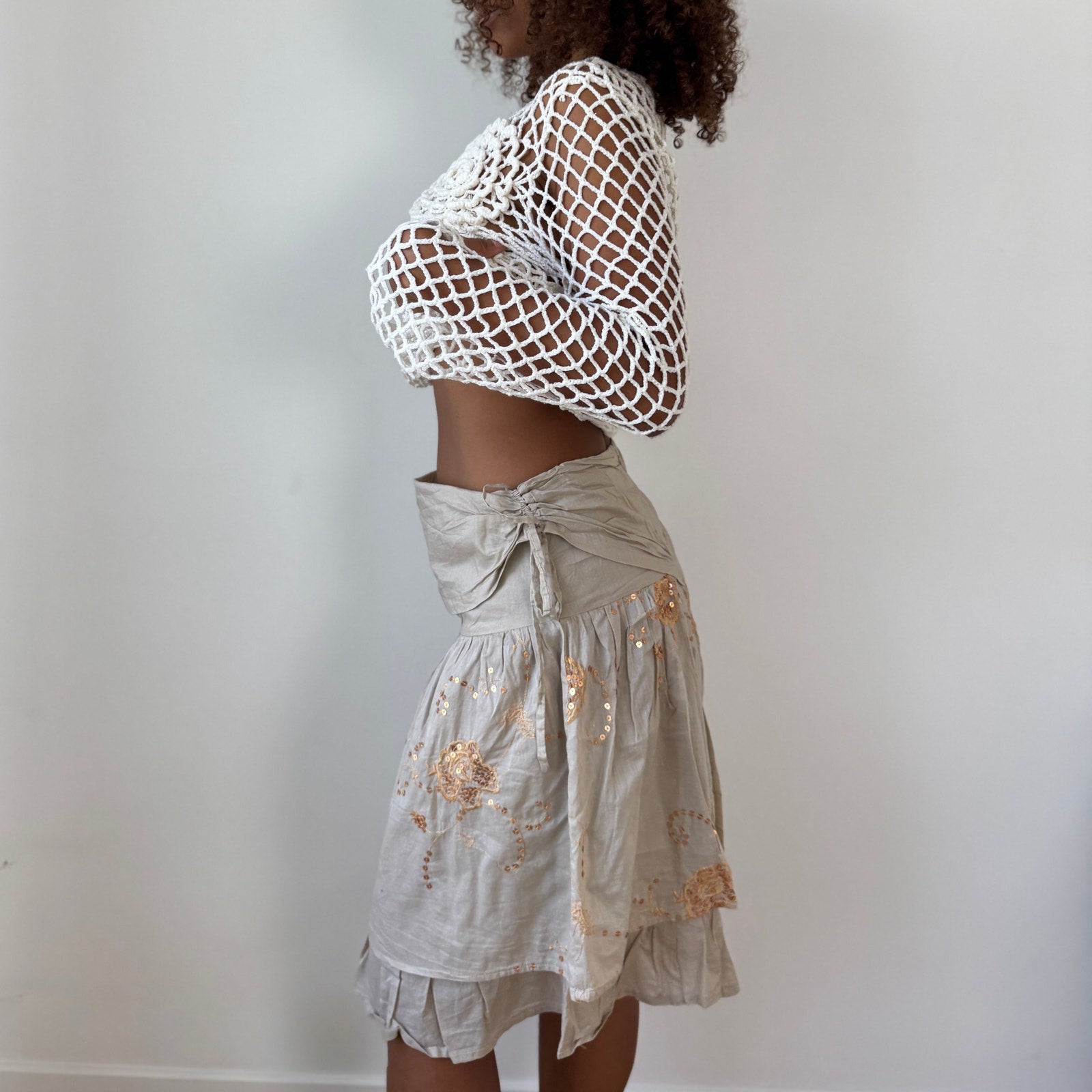 Vintage Italian Crochet Fishnet Top (S)