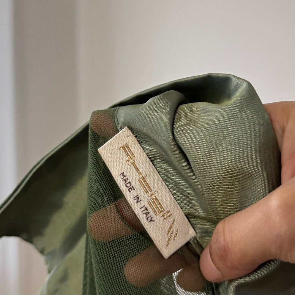 Vintage Italian Olive Sheer Mesh Button up Top (S)