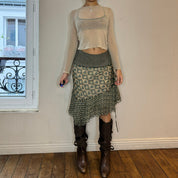 Vintage Silk Mesh Asymmetric Skirt (S)