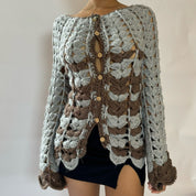 90s sheer crochet knit cardigan (S)