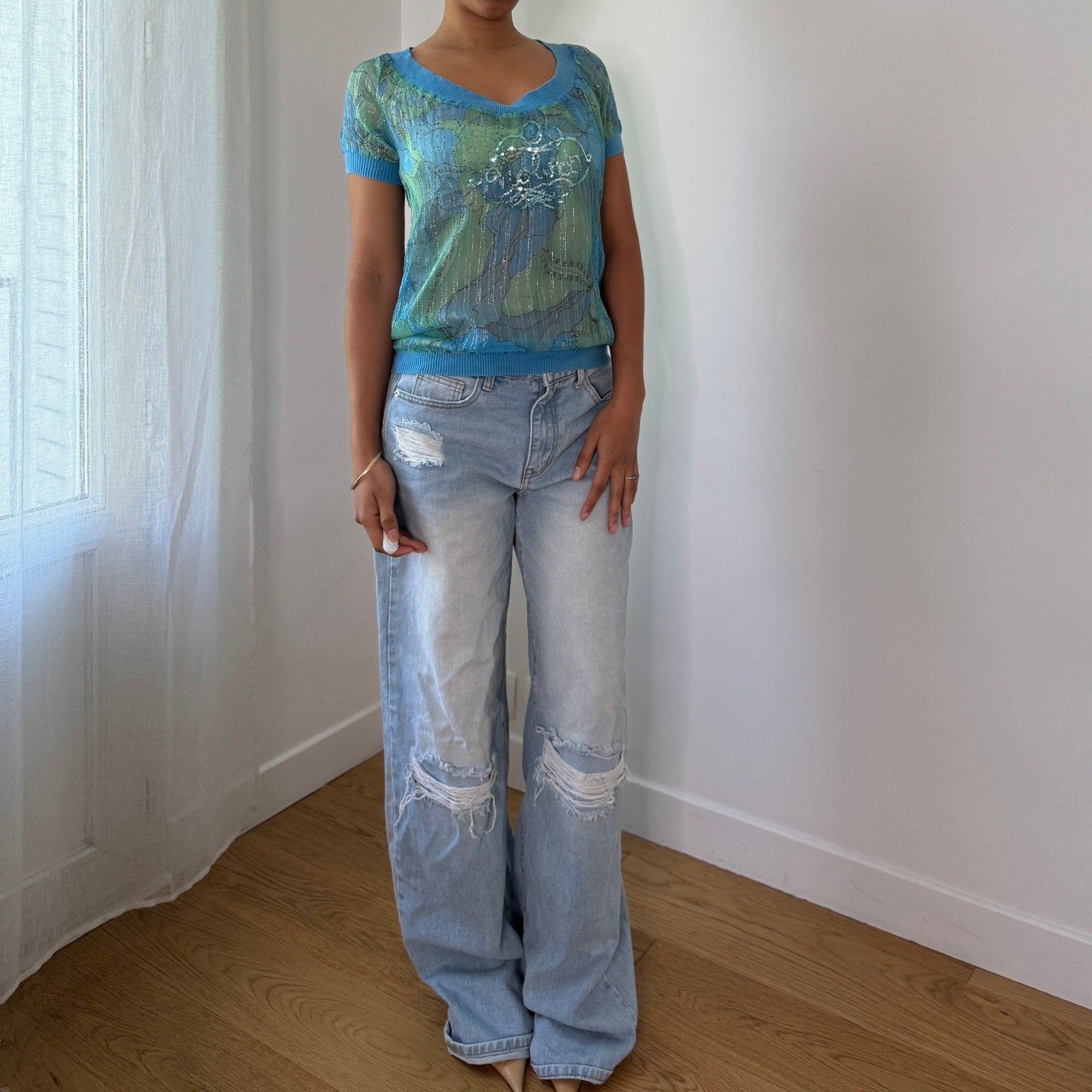 Vintage Nolita NYC Silk Sequin Mesh Top (S)