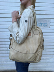 Vintage Asymmetrical Zip White Leather Jacket (S/M)