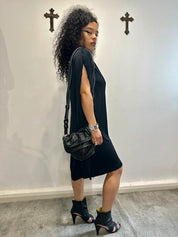 Vintage Roberto Cavalli Avant Garde Batwing Black Slinky Dress (M)