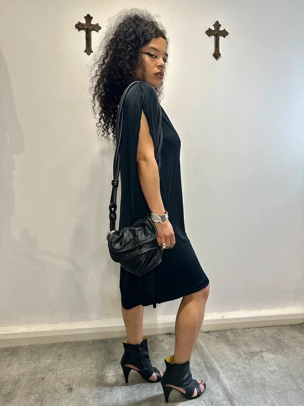Vintage Roberto Cavalli Avant Garde Batwing Black Slinky Dress (M)