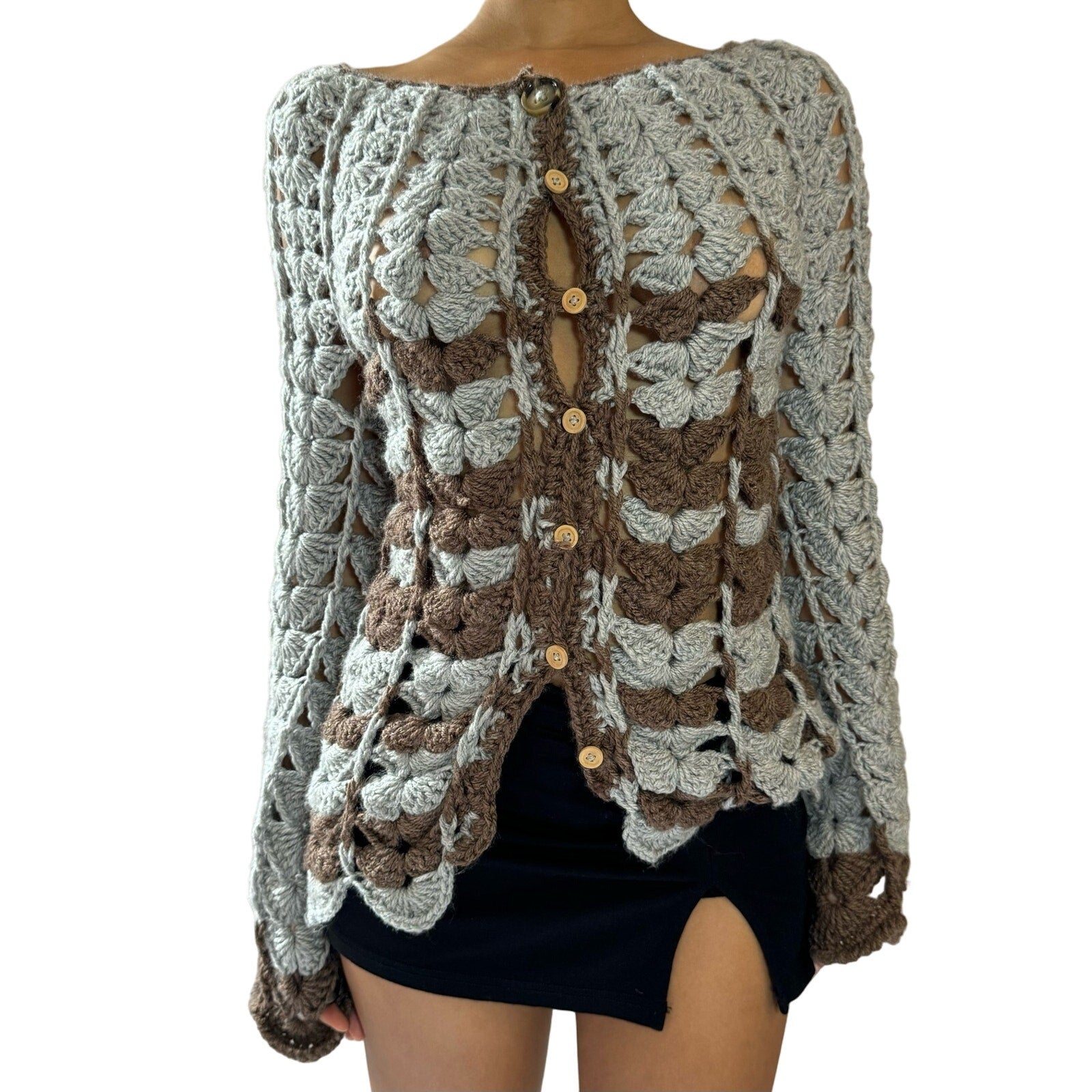 90s sheer crochet knit cardigan (S)
