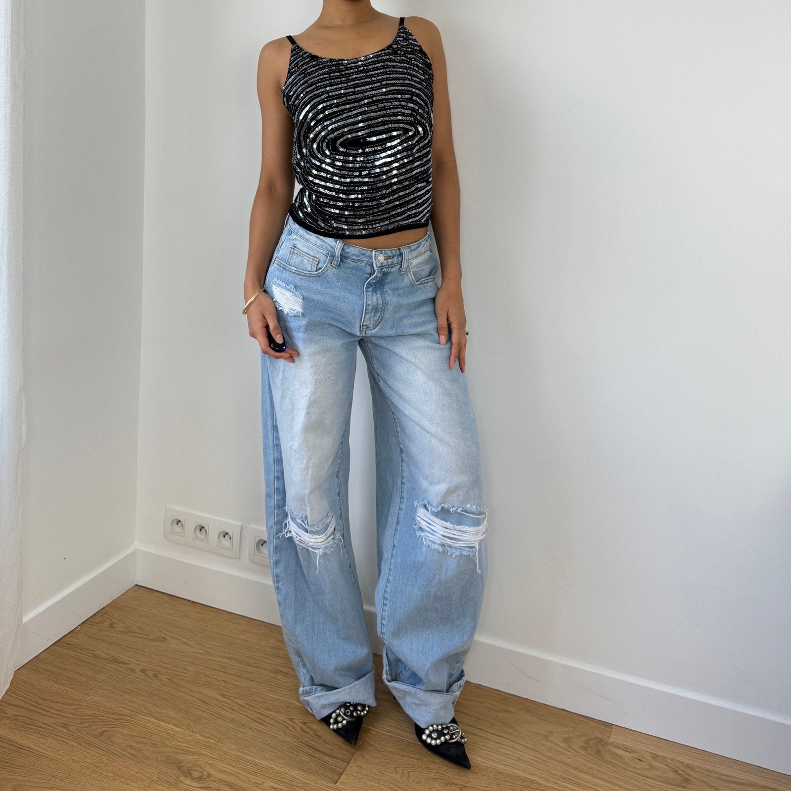 Vintage Italian Sequin Backless Top (M)