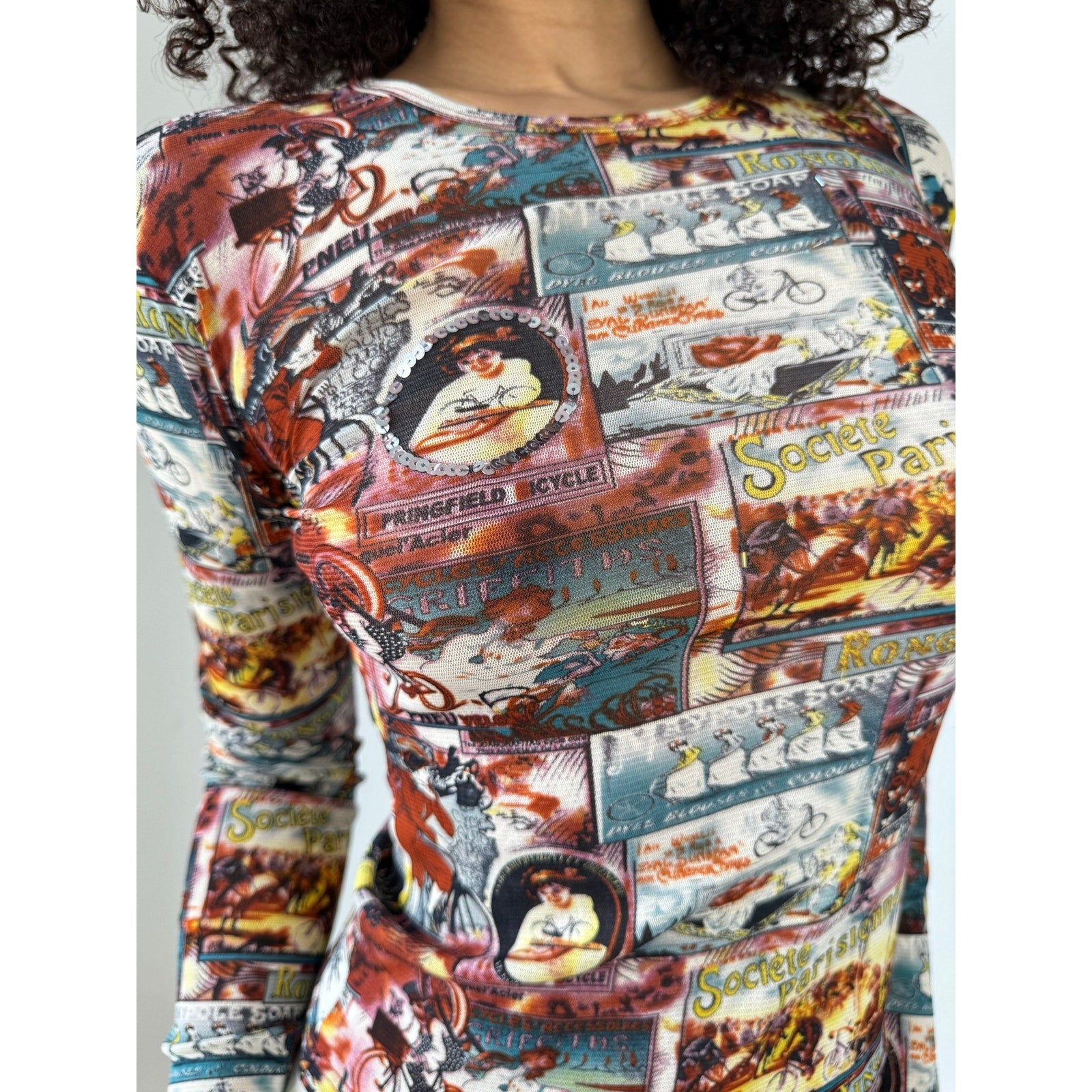 Vintage Graphic Mesh Blouse (S)