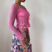 Vintage Pink Lace Corset-Style Top (S)