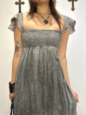Vintage Italian Grunge Linen Milkmaid Midi Dress (S)