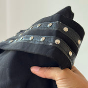 French Vintage Black Studded Low Rise Mini Skirt with Layered Belt Detail