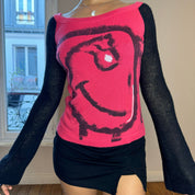 Vintage Desigual Red Graphic Knit Top (S)