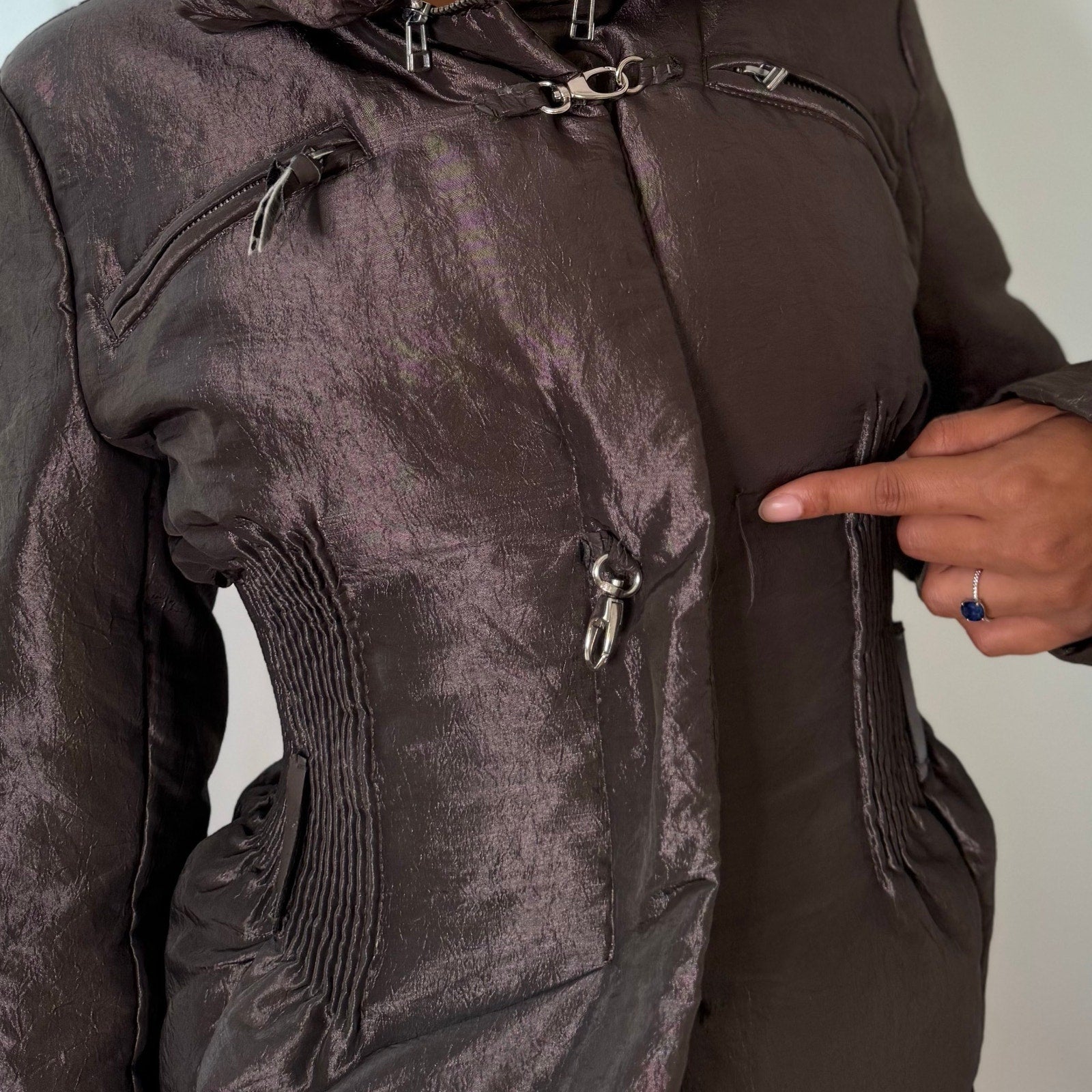 Euro vintage metallic taupe brown fitted jacket with high collar