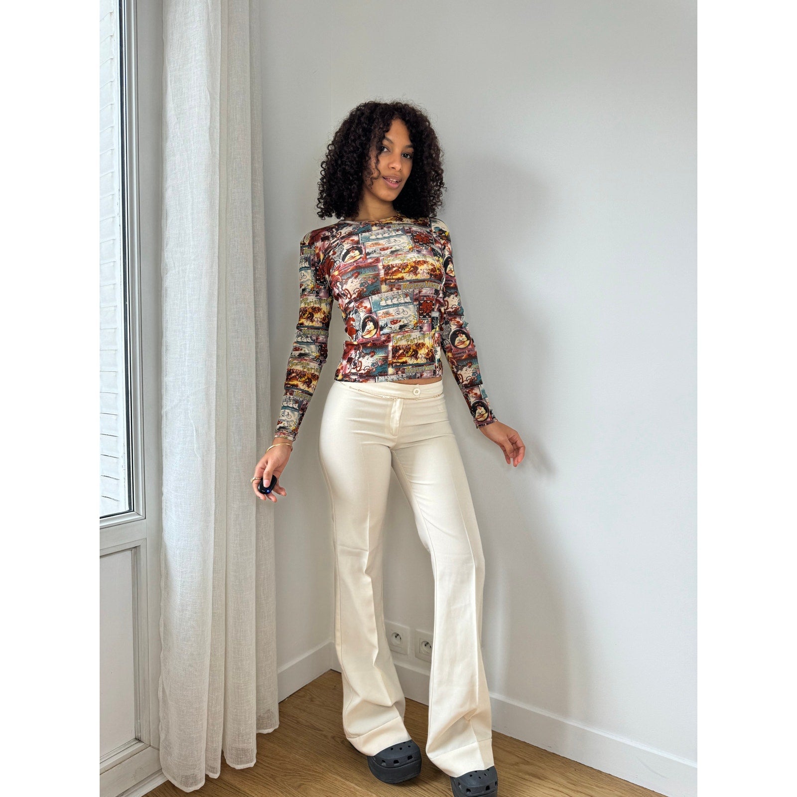 Vintage Graphic Mesh Blouse (S)