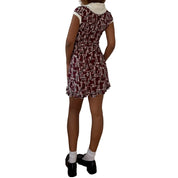 Italian vintage 2000s burgundy cream & black geometric print slinky mini dress with knit turtleneck