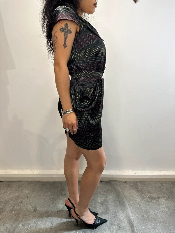 Vintage Miss Sixty Killah Polka Dot Shift Satin Midi Dress (S)