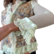 Vintage French Designer Mint Mesh & Brocade Blouse (S/M)