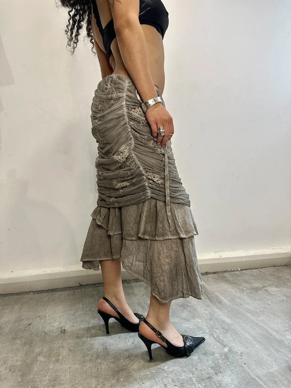 Vintage Romantic Sheer Ruffle Italian Skirt 2 in 1 Dress (S)