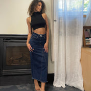 00s dark wash maxi denim skirt (XS)