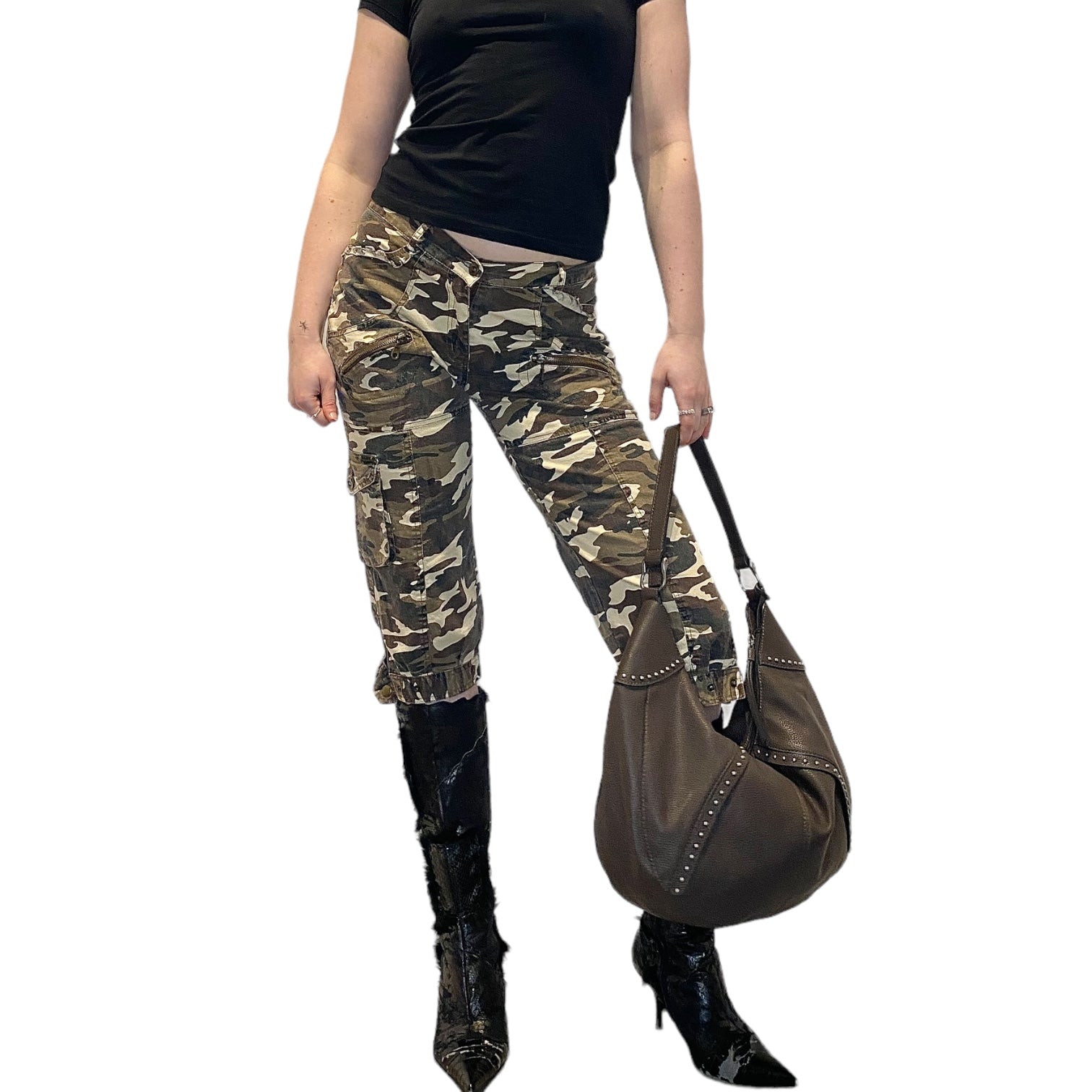 Vintage Camo Print Capri Pants Trousers (S)