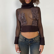 Vintage Euro Sheer Mesh Top with ribbed turtleneck & cuffs (S)