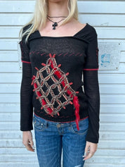 Vintage Save the Queen! Black Medieval Embroidered Knit Longsleeve (S)