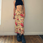 00s Floral Mesh Maxi Skirt (XS/M)