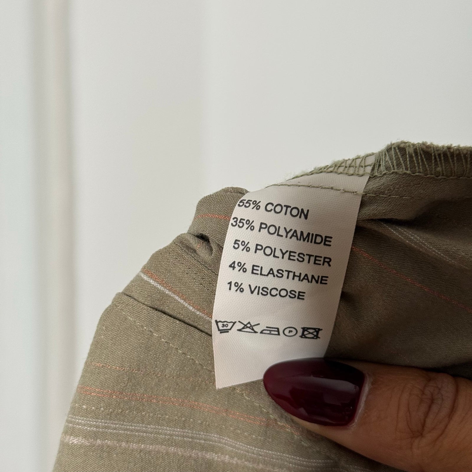 French vintage beige/green & ivory pinstripe cotton tunic dress & capri pants matching set